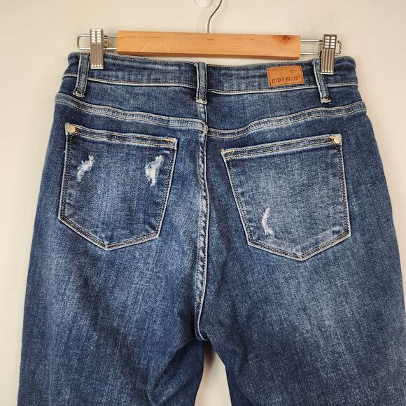 Judy Blue Boyfriend Fit Jeans Women's 5/27 Dark Wash Distressed Stretch Denim - Picture 5 of 10